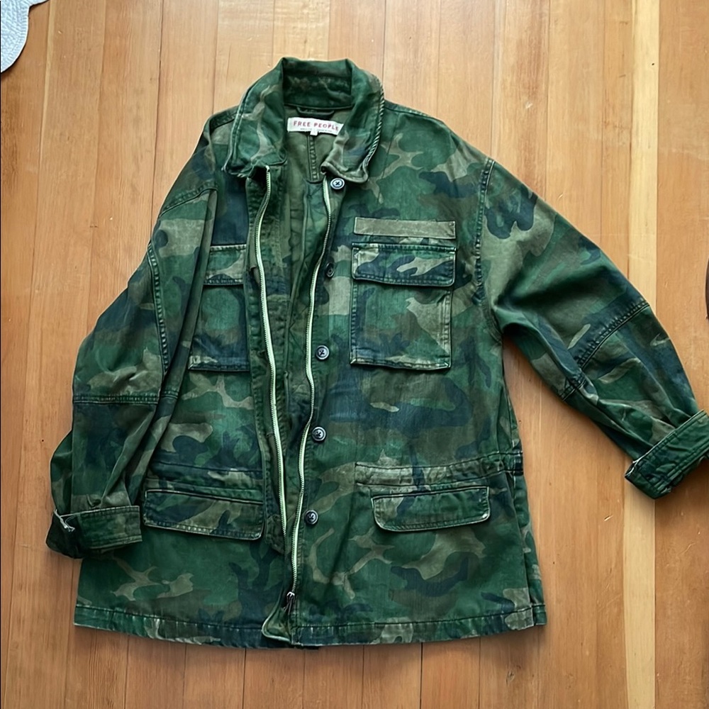 Free People Seize The Day Camouflage Green Jacket